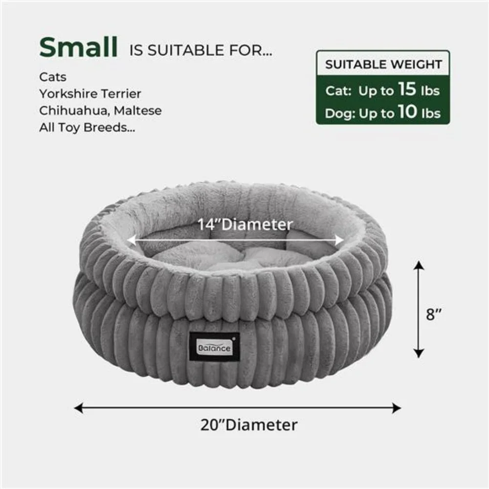 Washable Round Cat Beds for Indoor Cats, Super Soft